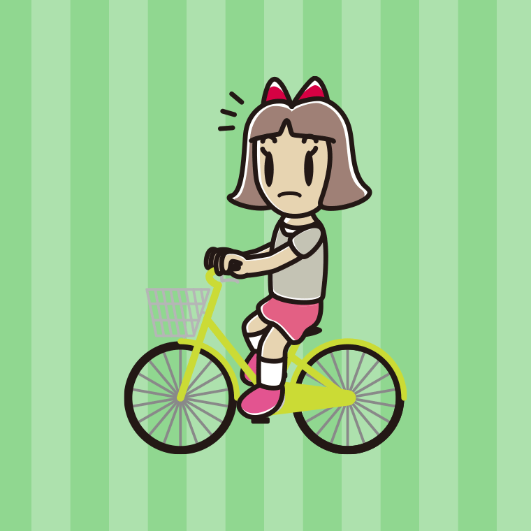 自転車に乗って何かに気付く小学生女子のイラスト【色、背景あり】PNG