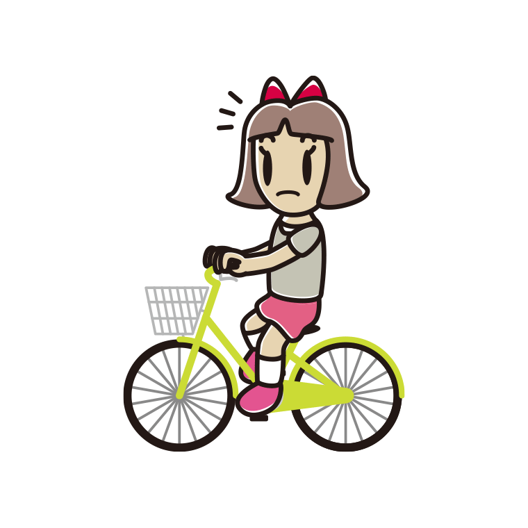 自転車に乗って何かに気付く小学生女子のイラスト【色あり、背景なし】透過PNG
