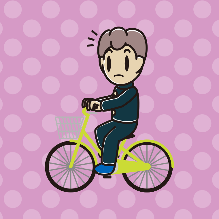 自転車に乗って何かに気付く男子中学生のイラスト【色、背景あり】PNG