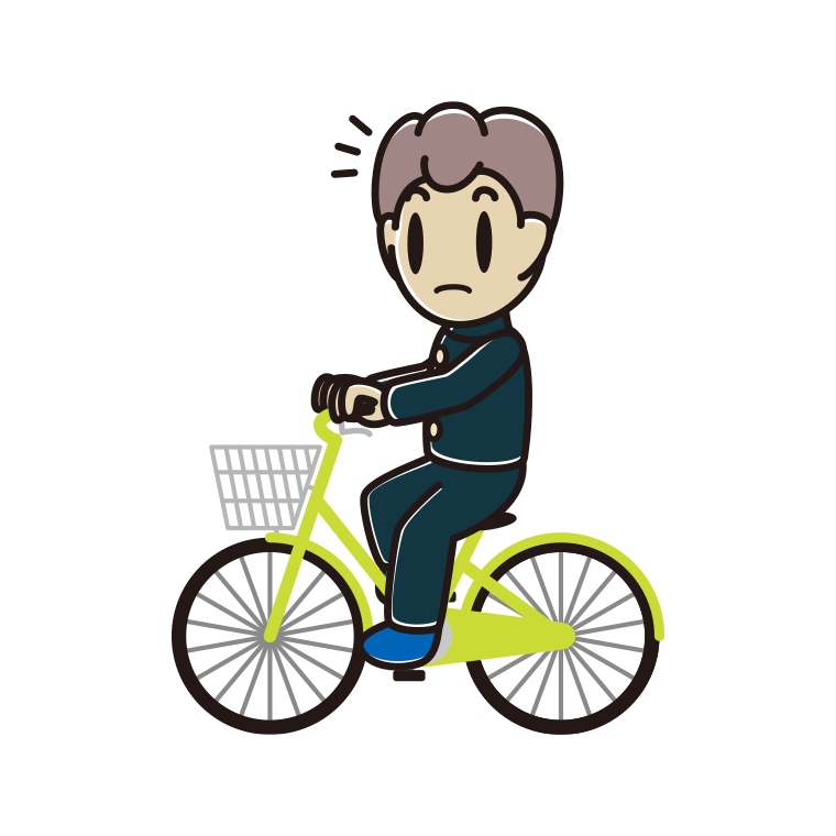 自転車に乗って何かに気付く男子中学生のイラスト【色あり、背景なし】透過PNG