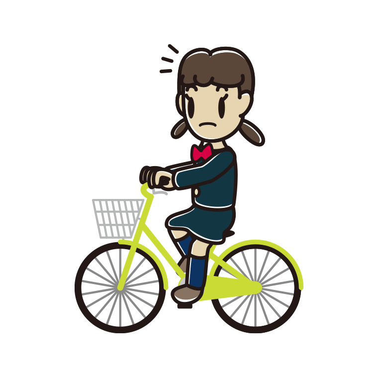 自転車に乗って何かに気付く女子中学生のイラスト【色あり、背景なし】透過PNG