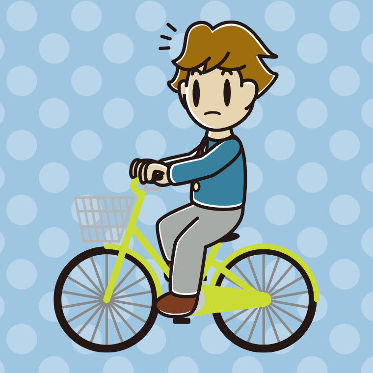 自転車に乗って何かに気付く男子高校生のイラスト【色、背景あり】PNG