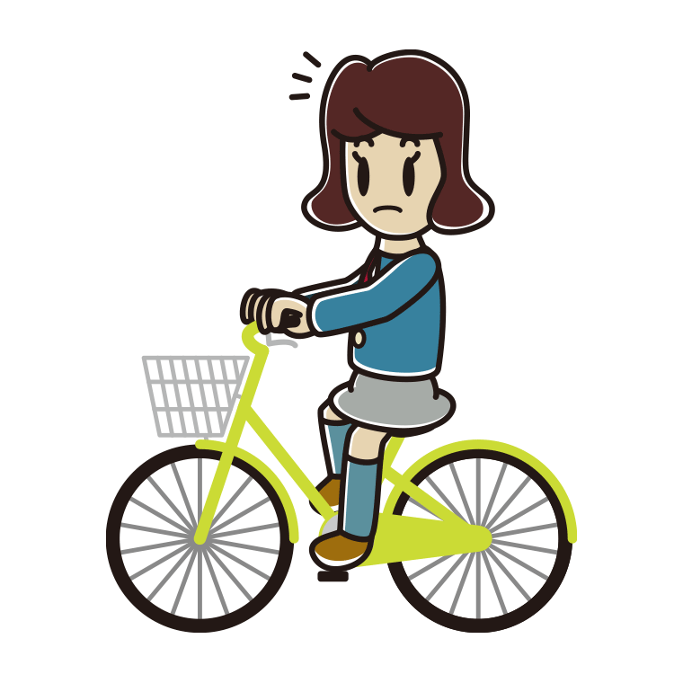 自転車に乗って何かに気付く女子高校生のイラスト【色あり、背景なし】透過PNG