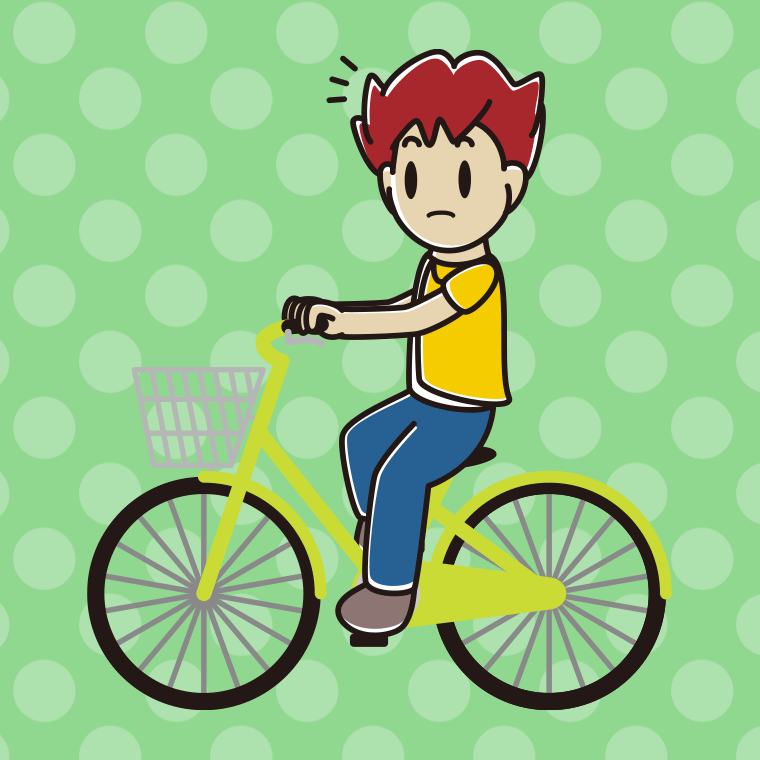 自転車に乗って何かに気付く男子大学生のイラスト【色、背景あり】PNG