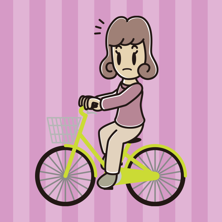 自転車に乗って何かに気付く女子大学生のイラスト【色、背景あり】PNG