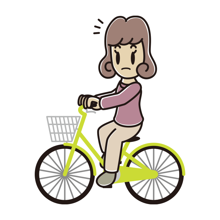 自転車に乗って何かに気付く女子大学生のイラスト【色あり、背景なし】透過PNG