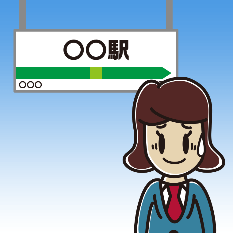 駅のホームで苦笑いする女子高校生のイラスト【色、背景あり】PNG