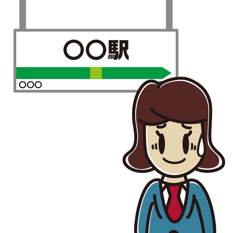 駅のホームで苦笑いする女子高校生のイラスト【色あり、背景なし】透過PNG