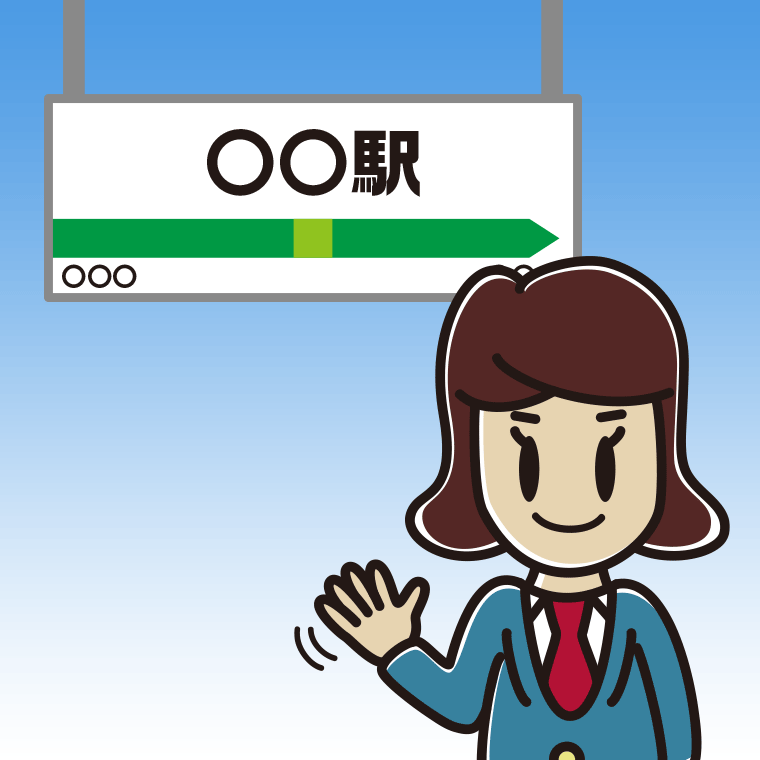 駅のホームで手を振る女子高校生のイラスト【色、背景あり】PNG