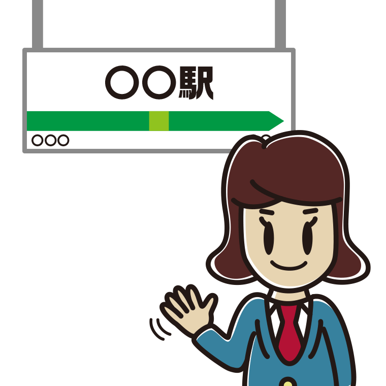 駅のホームで手を振る女子高校生のイラスト【色あり、背景なし】透過PNG