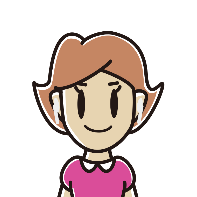 ワイヤレスイヤホンをつけた女性のイラスト【色あり、背景なし】透過PNG