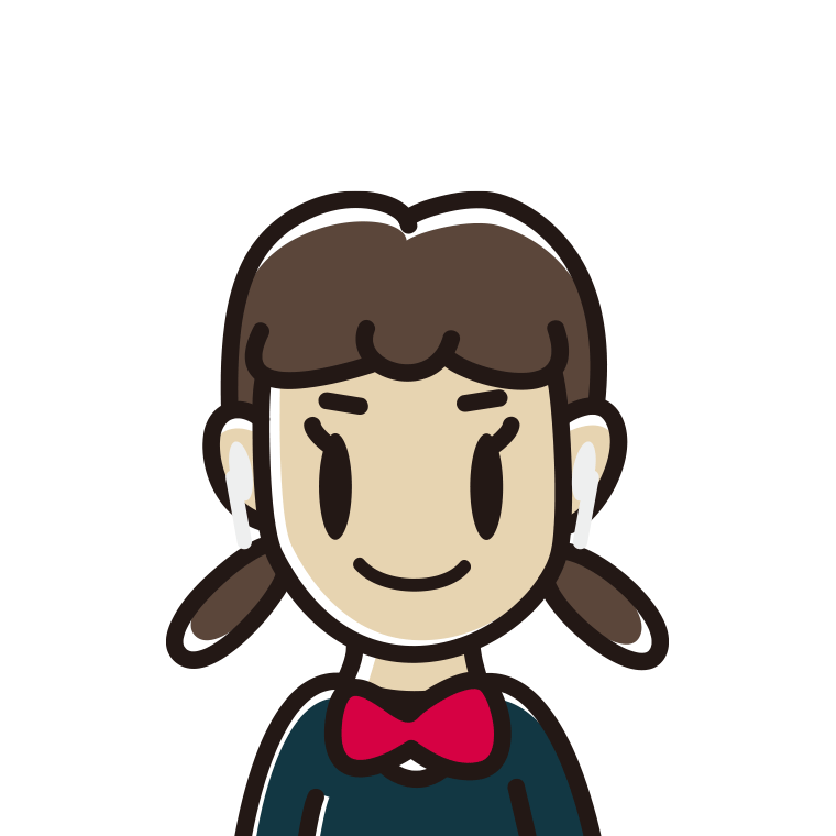 ワイヤレスイヤホンをつけた女子中学生のイラスト【色あり、背景なし】透過PNG