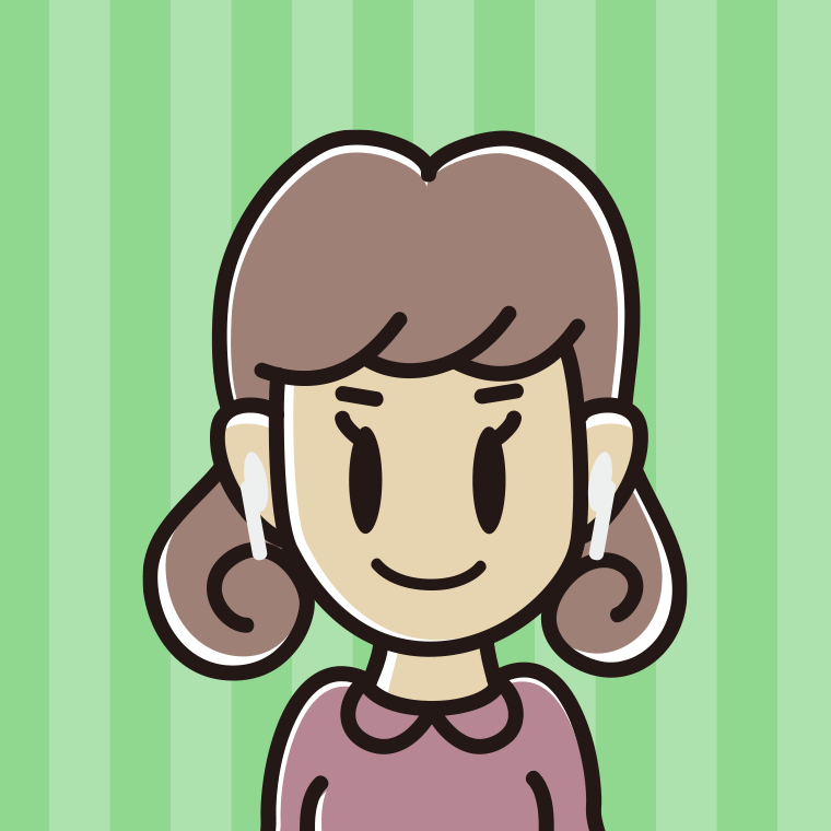 ワイヤレスイヤホンをつけた女子大学生のイラスト【色、背景あり】PNG