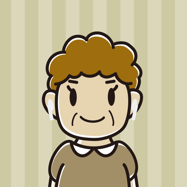 ワイヤレスイヤホンをつけたおばさんのイラスト【色、背景あり】PNG