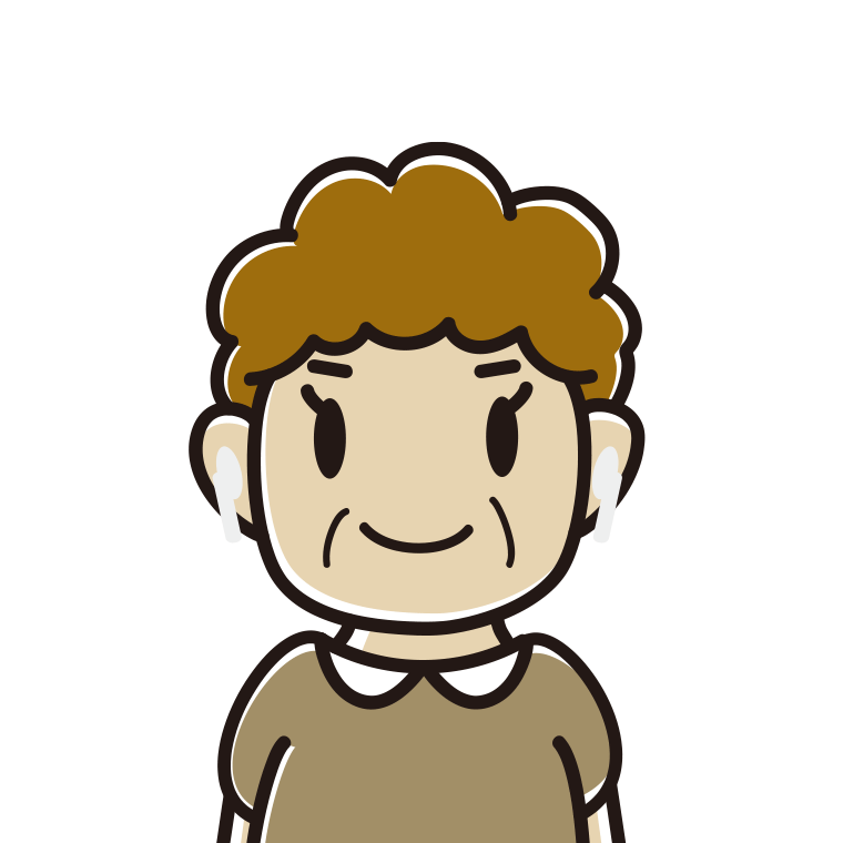 ワイヤレスイヤホンをつけたおばさんのイラスト【色あり、背景なし】透過PNG