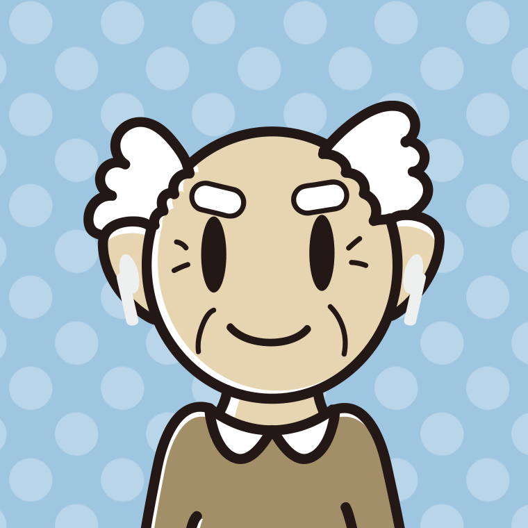 ワイヤレスイヤホンをつけたおじいさんのイラスト【色、背景あり】PNG