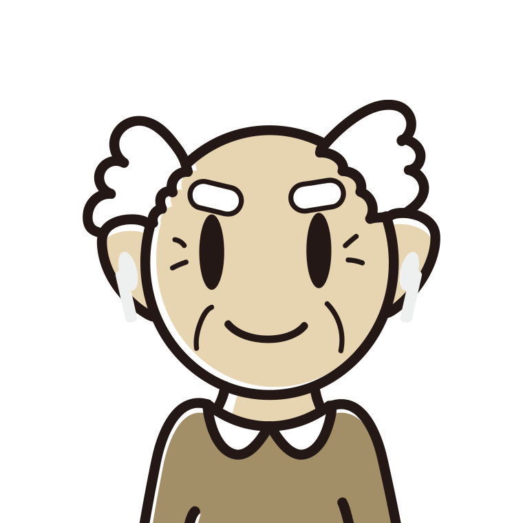 ワイヤレスイヤホンをつけたおじいさんのイラスト【色あり、背景なし】透過PNG