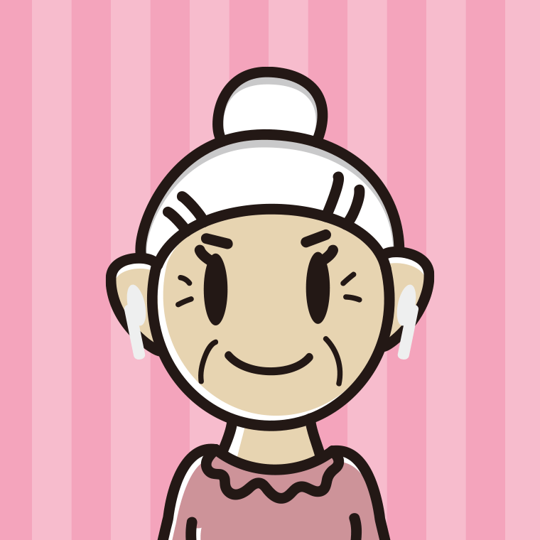 ワイヤレスイヤホンをつけたおばあさんのイラスト【色、背景あり】PNG