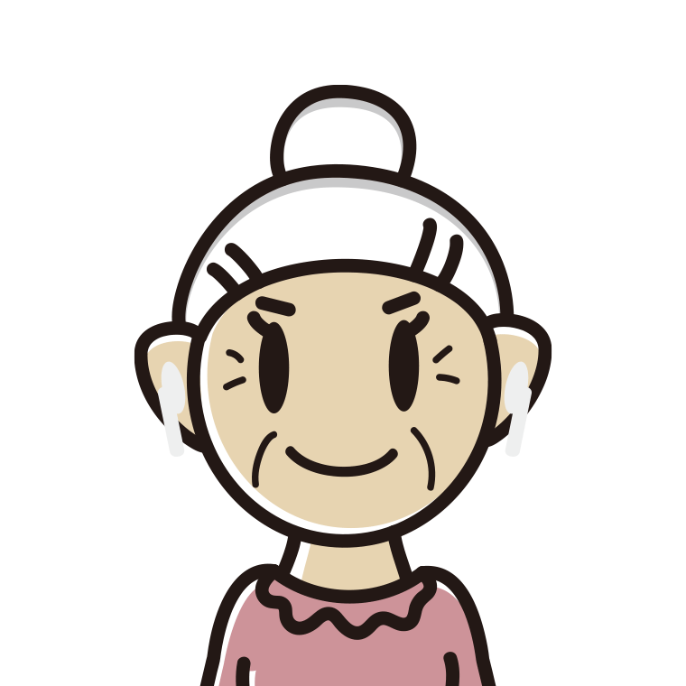 ワイヤレスイヤホンをつけたおばあさんのイラスト【色あり、背景なし】透過PNG