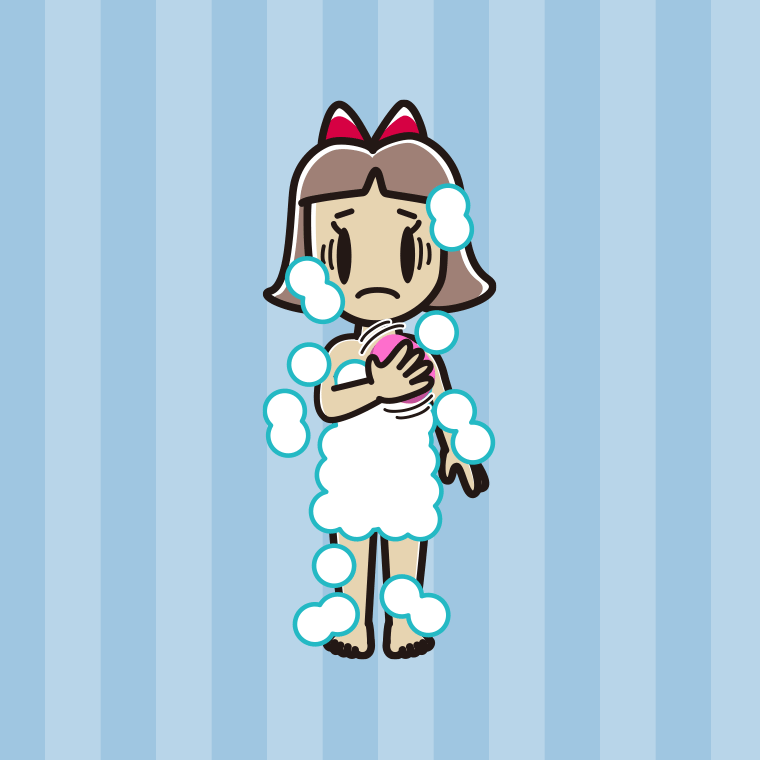 体を洗って困る小学生女子のイラスト【色、背景あり】PNG