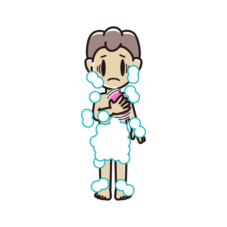 体を洗って困る男子中学生のイラスト【色あり、背景なし】透過PNG