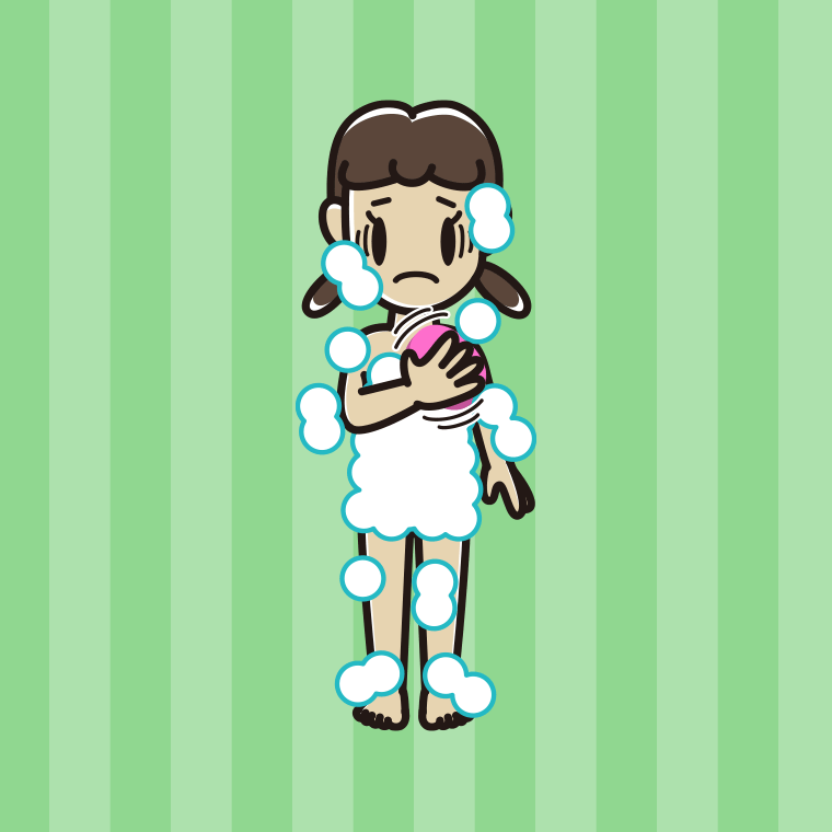 体を洗って困る女子中学生のイラスト【色、背景あり】PNG