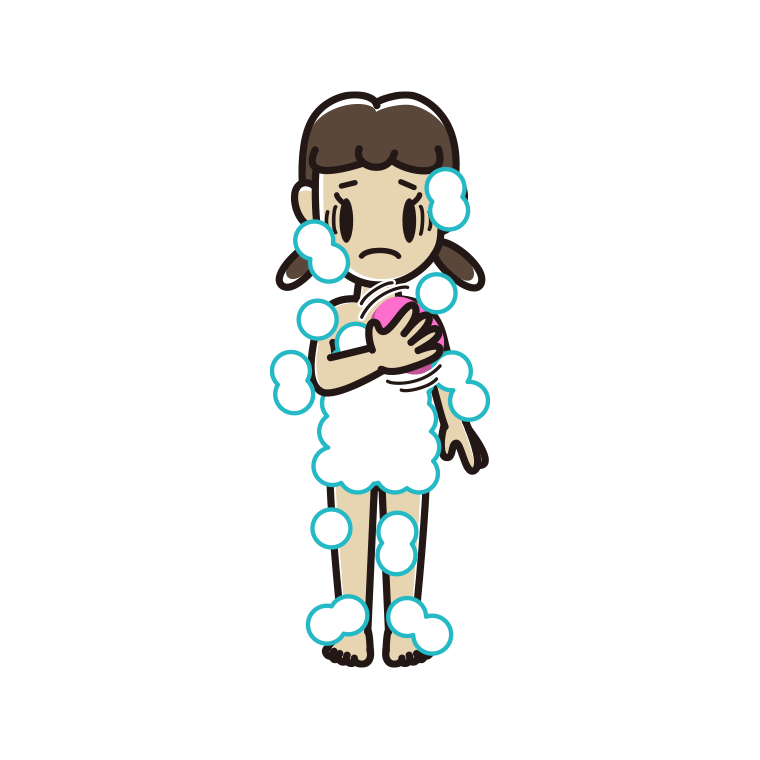 体を洗って困る女子中学生のイラスト【色あり、背景なし】透過PNG