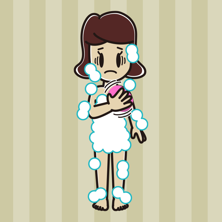 体を洗って困る女子高校生のイラスト【色、背景あり】PNG