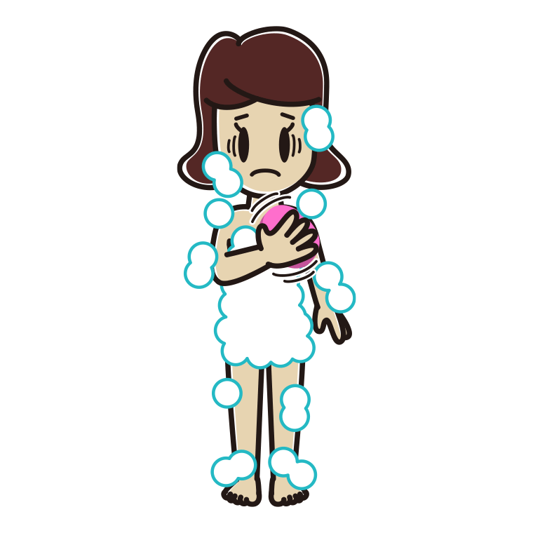 体を洗って困る女子高校生のイラスト【色あり、背景なし】透過PNG