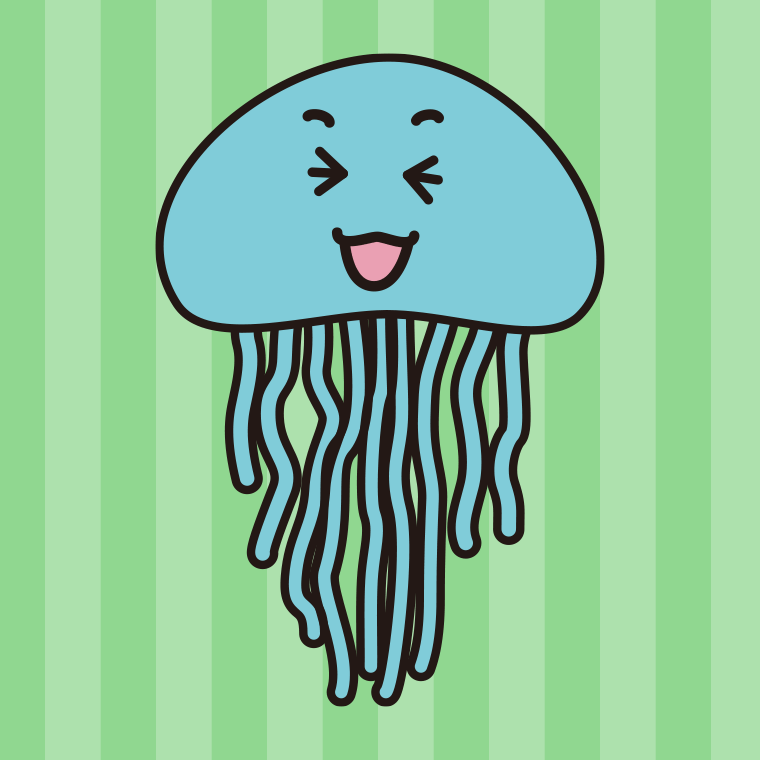 笑うクラゲちゃんのイラスト【色、背景あり】PNG