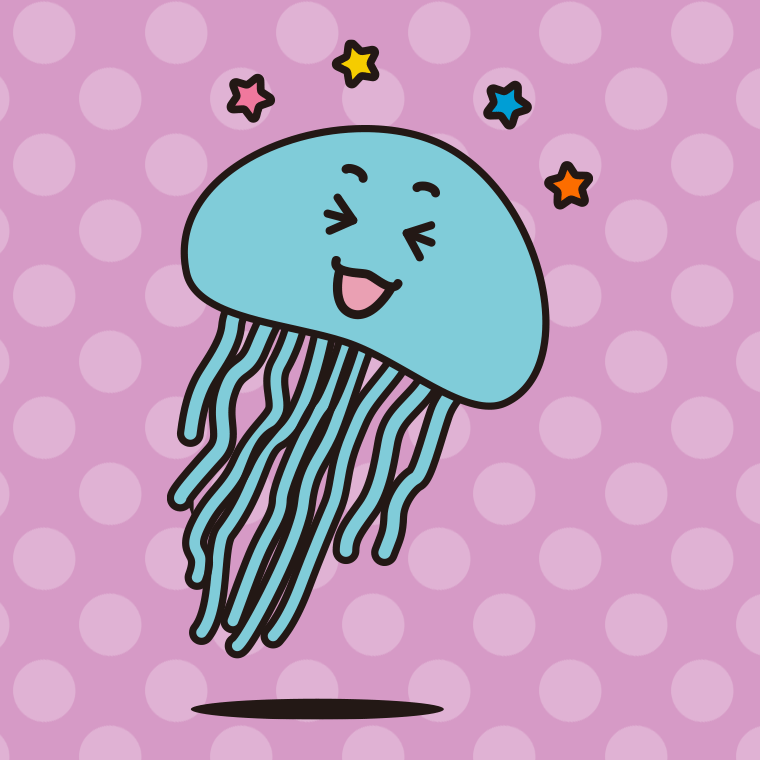 喜ぶクラゲちゃんのイラスト【色、背景あり】PNG