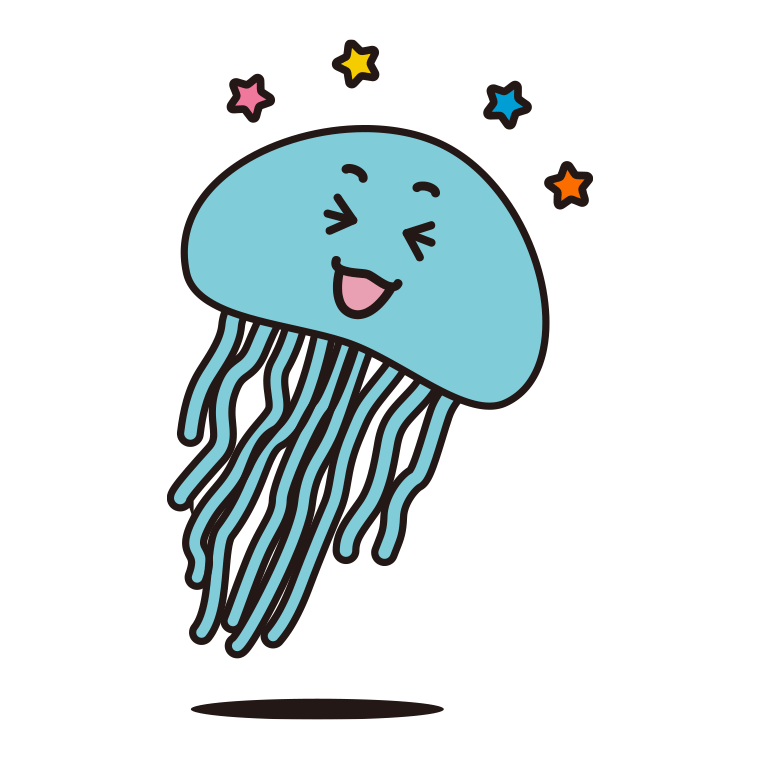 喜ぶクラゲちゃんのイラスト【色あり、背景なし】透過PNG