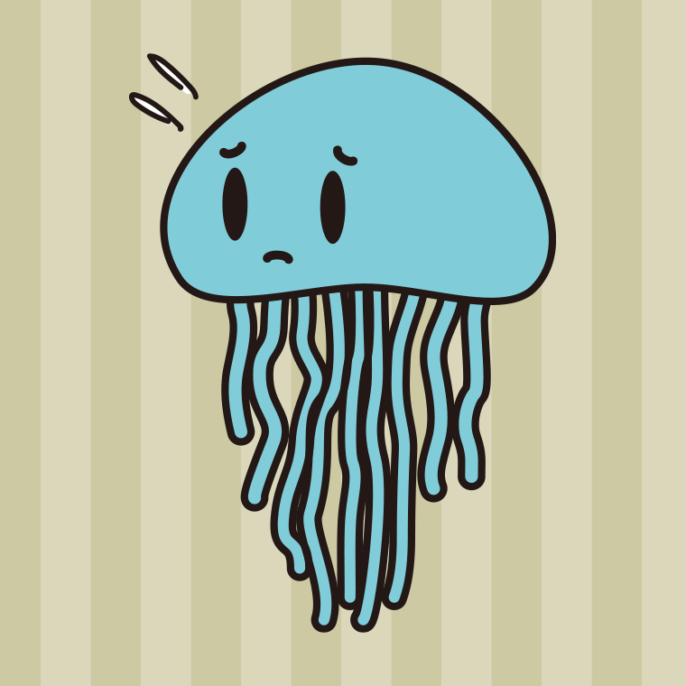 困るクラゲちゃんのイラスト【色、背景あり】PNG