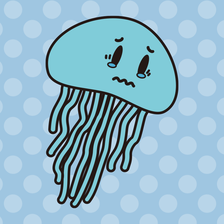 泣くクラゲちゃんのイラスト【色、背景あり】PNG