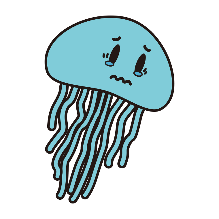 泣くクラゲちゃんのイラスト【色あり、背景なし】透過PNG