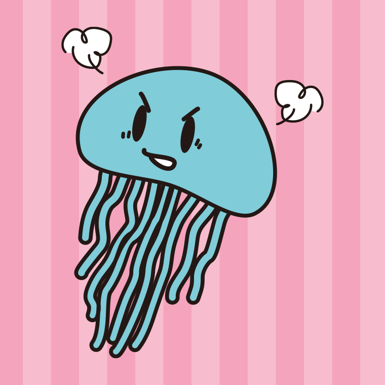 怒るクラゲちゃんのイラスト【色、背景あり】PNG