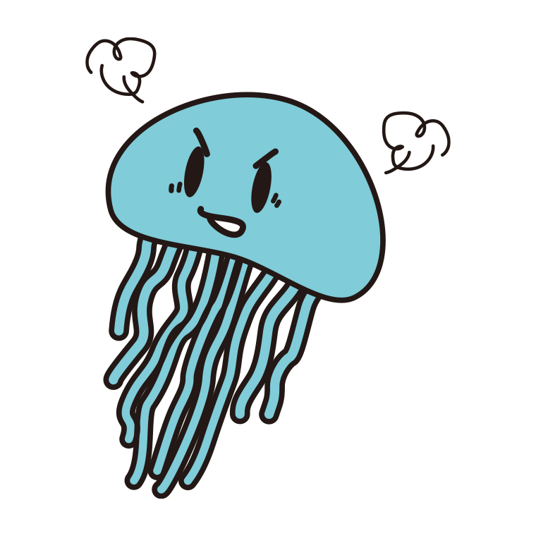 怒るクラゲちゃんのイラスト【色あり、背景なし】透過PNG