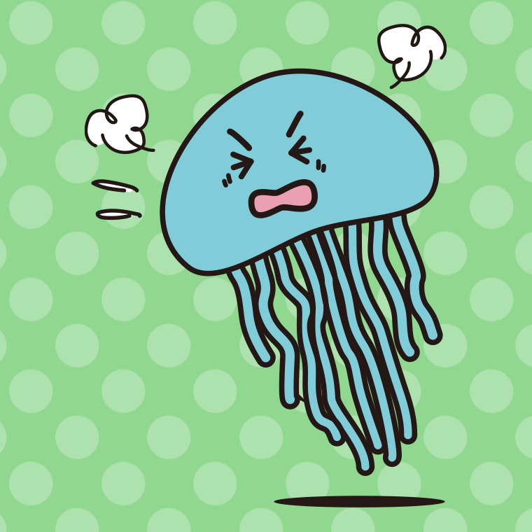 カンカンに怒るクラゲちゃんのイラスト【色、背景あり】PNG