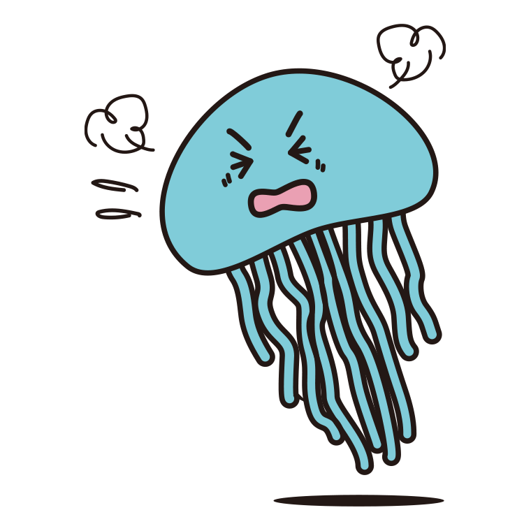 カンカンに怒るクラゲちゃんのイラスト【色あり、背景なし】透過PNG
