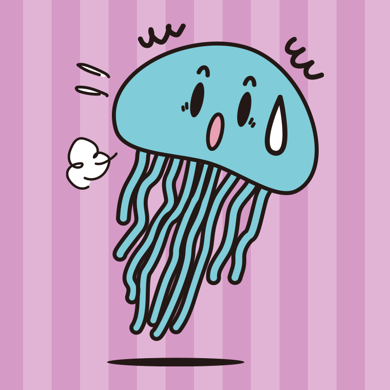 驚くクラゲちゃんのイラスト【色、背景あり】PNG