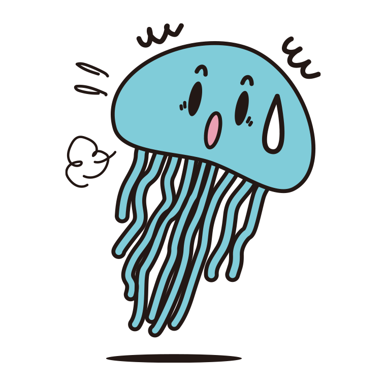 驚くクラゲちゃんのイラスト【色あり、背景なし】透過PNG
