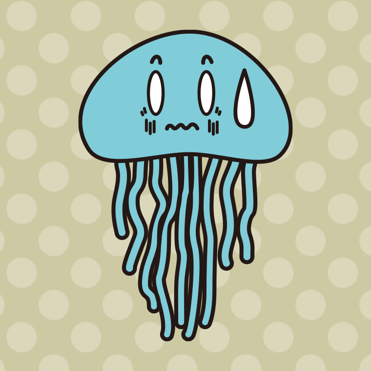 ショックを受けるクラゲちゃんのイラスト【色、背景あり】PNG