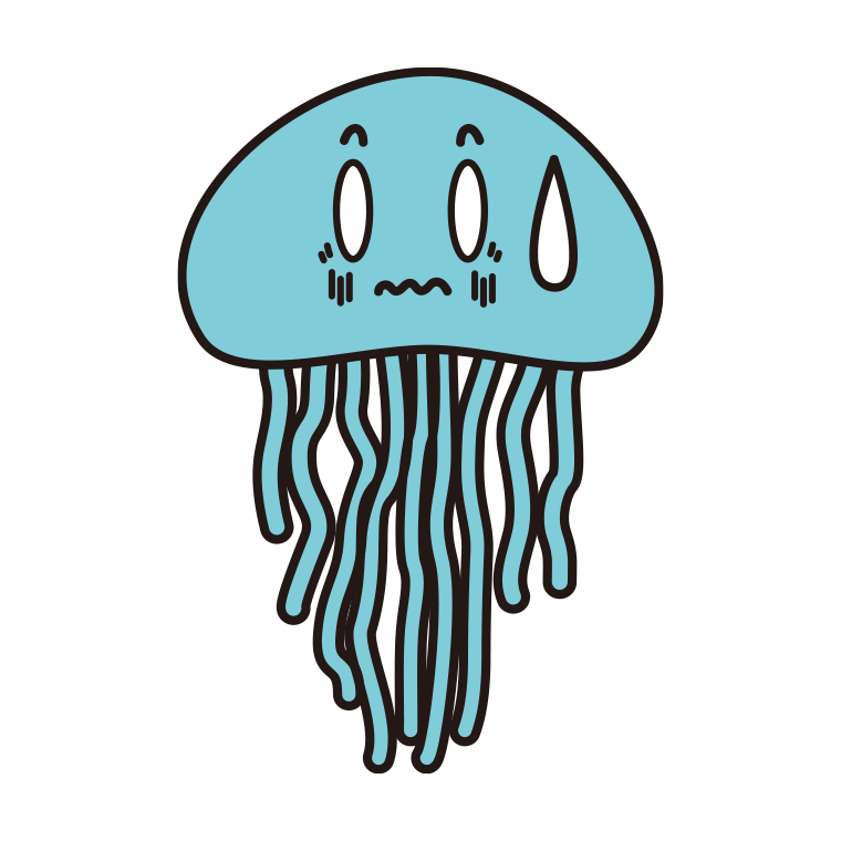 ショックを受けるクラゲちゃんのイラスト【色あり、背景なし】透過PNG