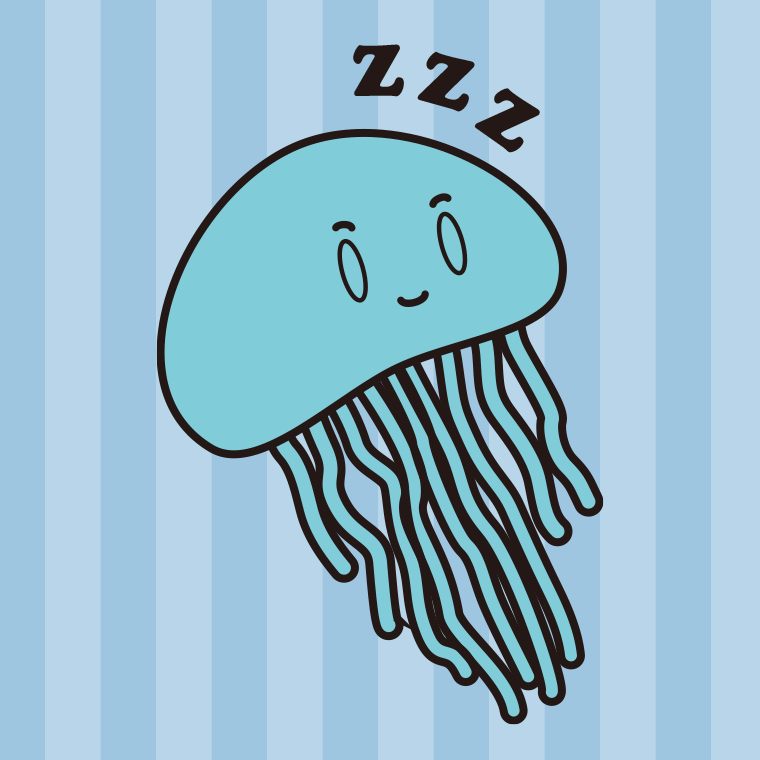 眠るクラゲちゃんのイラスト【色、背景あり】PNG