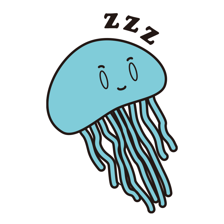 眠るクラゲちゃんのイラスト【色あり、背景なし】透過PNG