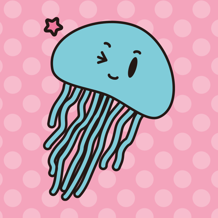 ウインクするクラゲちゃんのイラスト【色、背景あり】PNG