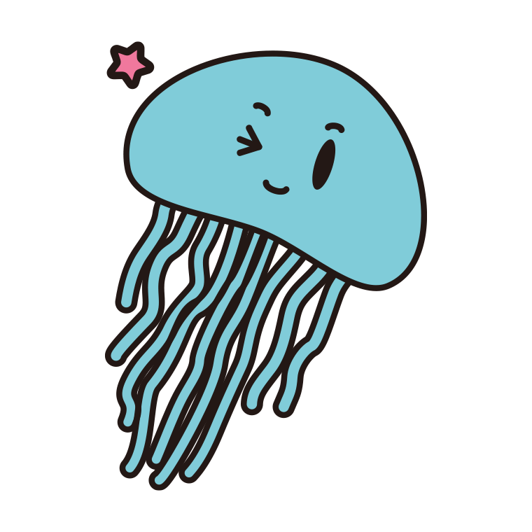 ウインクするクラゲちゃんのイラスト【色あり、背景なし】透過PNG