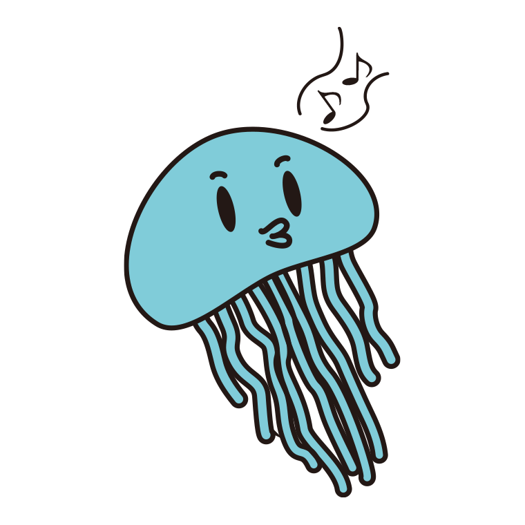 口笛を吹くクラゲちゃんのイラスト【色あり、背景なし】透過PNG