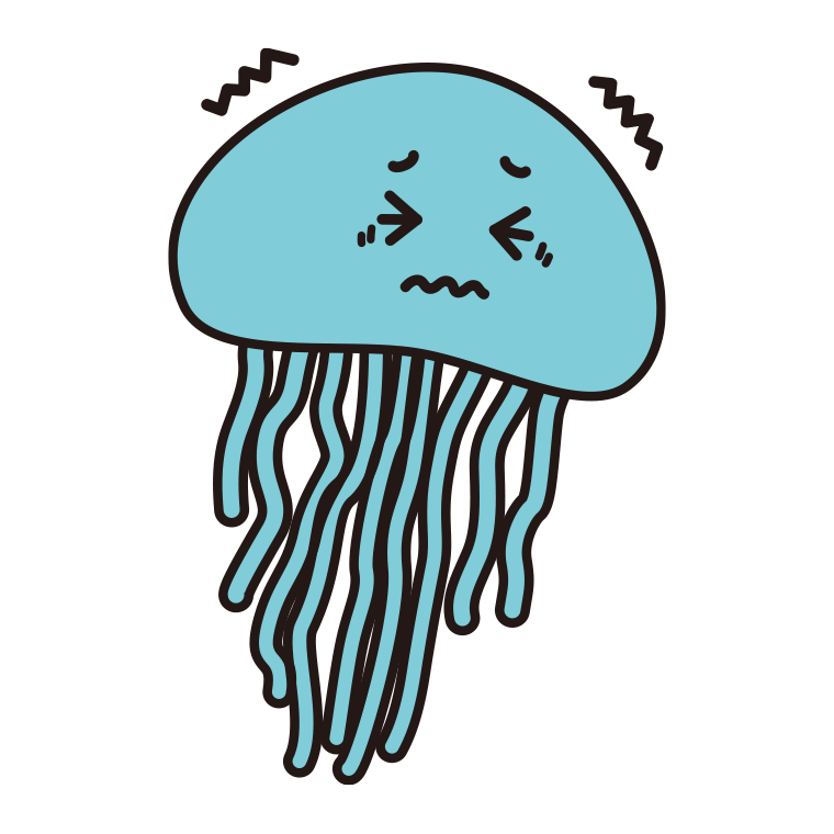 ブルブル震えるクラゲちゃんのイラスト【色あり、背景なし】透過PNG