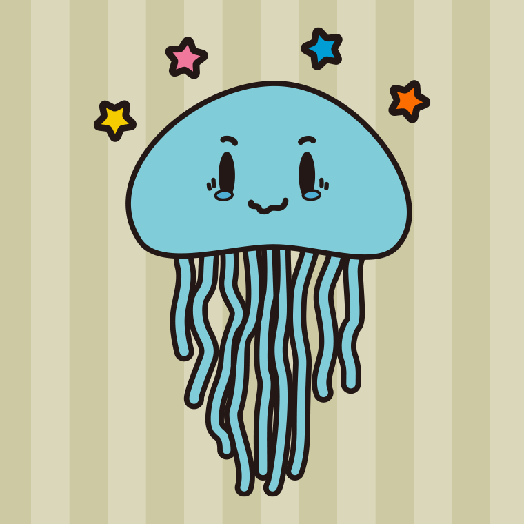 ジーンとするクラゲちゃんのイラスト【色、背景あり】PNG